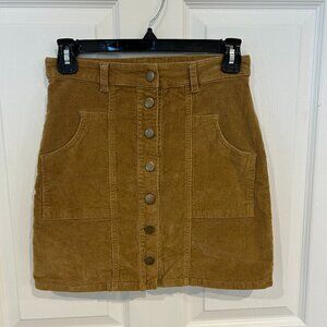 Altar'd State Corduroy Button Up Mini Skirt,‎ Tan S